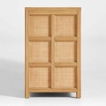 Campagna Rattan and Natural Oak Wood 6-Drawer Dresser.