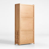 Campagna Rattan and Natural Oak Wood 3-Shelf Storage Bookcase Cabinet.
