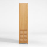 Campagna Rattan and Natural Oak Wood 3-Shelf Storage Bookcase Cabinet.