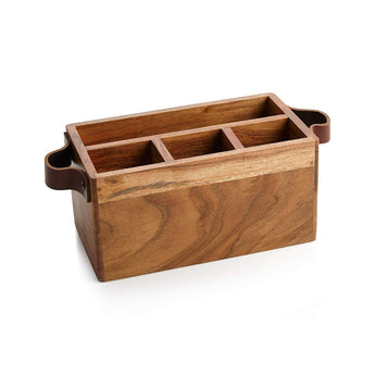Carson Flatware Caddy with Leather Handles.
