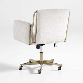 Caterina Natural Upholstered Office Chair with Brass Base.
