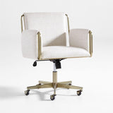 Caterina Natural Upholstered Office Chair with Brass Base.