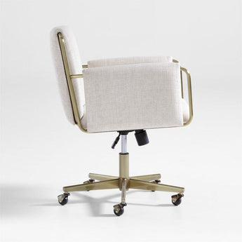 Caterina Natural Upholstered Office Chair with Brass Base.