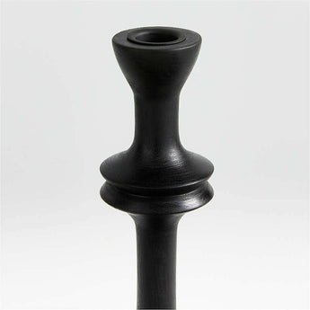 Century Black Acacia Wood Taper Candle Holder 9.25".