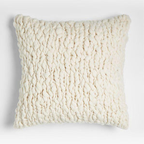 Chunky Cable Knit Cream Throw Pillow with Down-Alternative Insert 23"x23".
