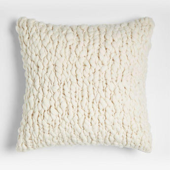Chunky Cable Knit Cream Throw Pillow with Down-Alternative Insert 23"x23".