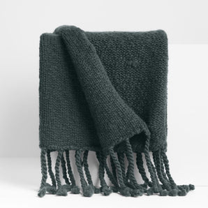 Chunky Wool Fringe Knit Throw Blanket