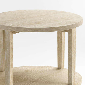 Clairemont Natural Oak Wood Round End Table with Shelf.