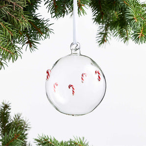 European Candy Cane Glass Ball Christmas Ornament