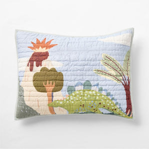 Kids Dino Days Embroidered Organic Cotton Pillow Sham.