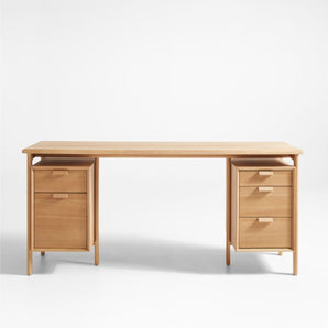 Elias Natural Elm Wood Desk with File Cabinet