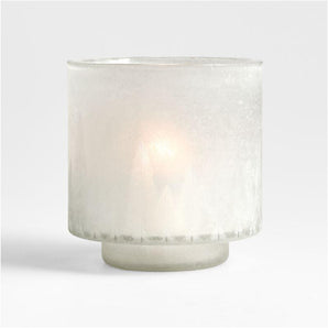 Portavelas pequeño de cristal esmerilado con árbol de Navidad grabado