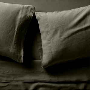 New Natural EUROPEAN FLAX ™-certified Linen Burnt Green Queen Bed Sheet Set.