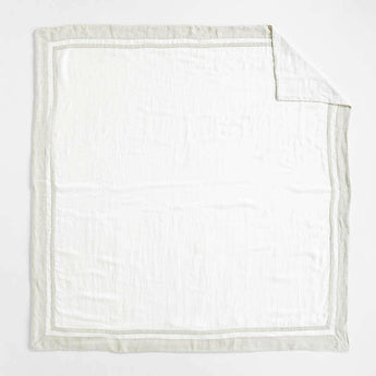 New Natural European Flax Certified Linen Border Crisp White/Arcadia Tan Duvet Cover.