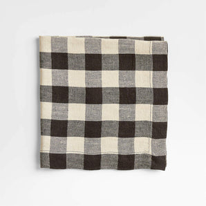 Marin Black and Natural EUROPEAN FLAX ™-Certified Linen Buffalo Check Napkin.