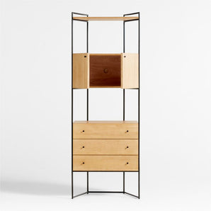 Evie Tall Elm Wood and  Iron Storage Bookcase