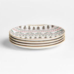 Nordic Fair Isle Stoneware Salad Plates, Set of 4