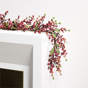Faux Red Berry with Leaves Garland 6'