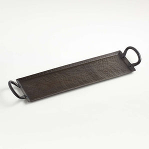 Feast Rectangular Hammered Iron Serving Platter with Handles