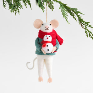 Felted Wool Mouse with Snowman Christmas Tree Ornament