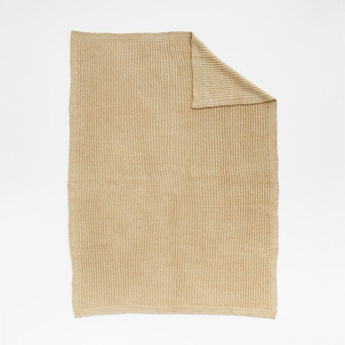 Ginger Beige Wool Blend 70''x55" Fisherman Knit Throw Blanket.