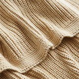 Ginger Beige Wool Blend 70''x55" Fisherman Knit Throw Blanket.