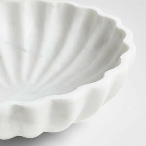 French Kitchen Marble White Scalloped Serving Bowl.