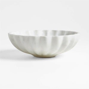 French Kitchen Marble White Scalloped Serving Bowl.