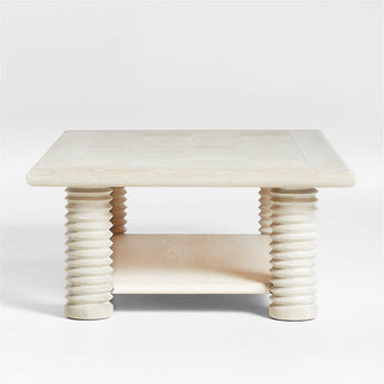 Garde Whitewashed Oak Wood 55.5" Rectangular Coffee Table with Shelf.
