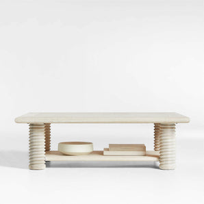 Garde Whitewashed Oak Wood 55.5" Rectangular Coffee Table with Shelf.