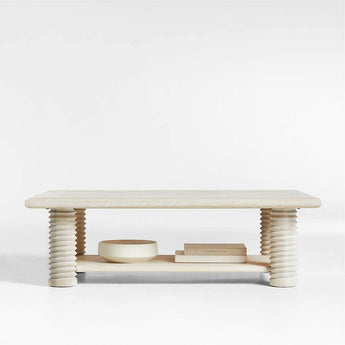 Garde Whitewashed Oak Wood 55.5" Rectangular Coffee Table with Shelf.