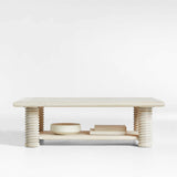 Garde Whitewashed Oak Wood 55.5" Rectangular Coffee Table with Shelf.