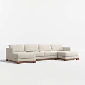 Gather Wood Base 3-Piece U-Shaped Sectional Sofa with Double Chaise Lounge
