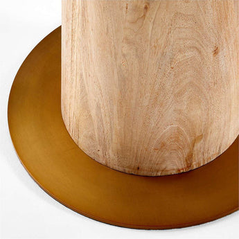 Gibson Wood Hanging Arc Floor Lamp with White Shade.