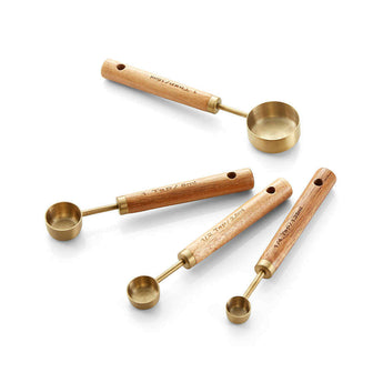 Acacia Wood and Gold Measuring Spoons, Set of 4.