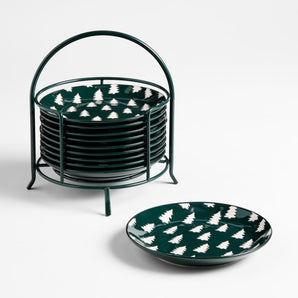 Trees Appetizer Plates with Stand, Set of 10