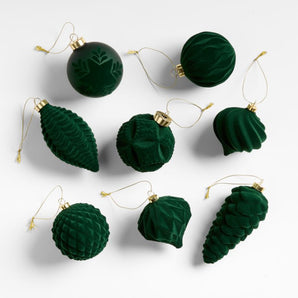 Velvet Christmas Ornaments, Set of 8