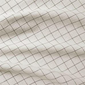 Organic Cotton Grid Natural and Midnight Navy King Bed Sheet Set.