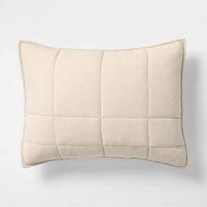 Funda de almohada estándar para cama de algodón orgánico con diseño de cuadrícula beige arena jaspeado