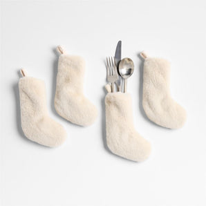 Holiday Faux Fur Flatware Stocking, Set of 4