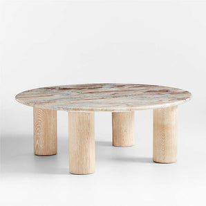 Mesa de centro redonda de 44" Homage de mármol y madera de roble blanco