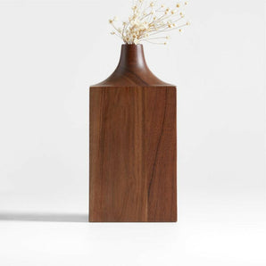 Izumo Small Walnut Wood Vase 7.5".