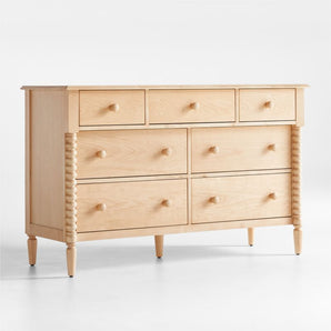Cómoda Jenny Lind de madera de arce con 7 cajones