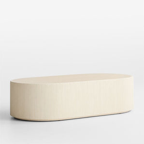 Kahn Ribbed Concrete and Oak Wood 62" Oval Coffee Table