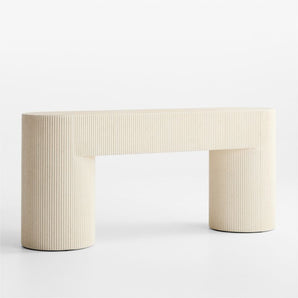 Kahn Ribbed Concrete and Oak Wood 72" Console Table