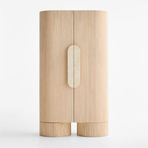 Kahn Ribbed Ash Wood Closed Storage Cabinet