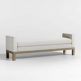 Keane 70" Weathered Natural Wood Upholstered Bench.
