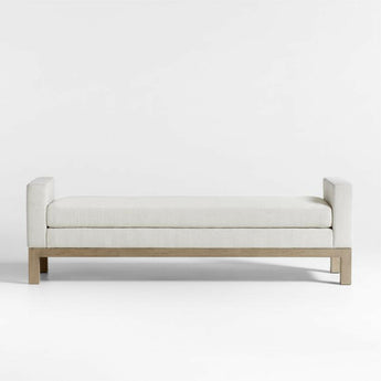 Keane 70" Weathered Natural Wood Upholstered Bench.