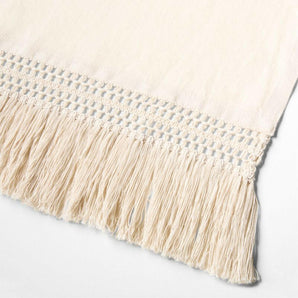 Fringe Trim 18" Natural Linen Table Runner by Laura Kim.