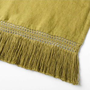 Fringe Trim 18" Oregano Green Linen Table Runner by Laura Kim.